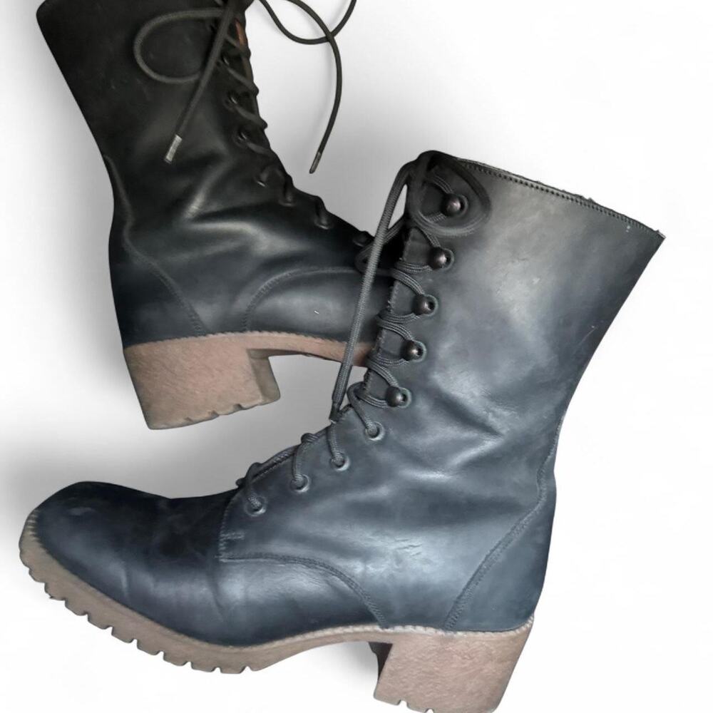 J. Crew Black Leather Lace Up Combat Boots Size 7 Grunge Indie - Picture 7 of 8